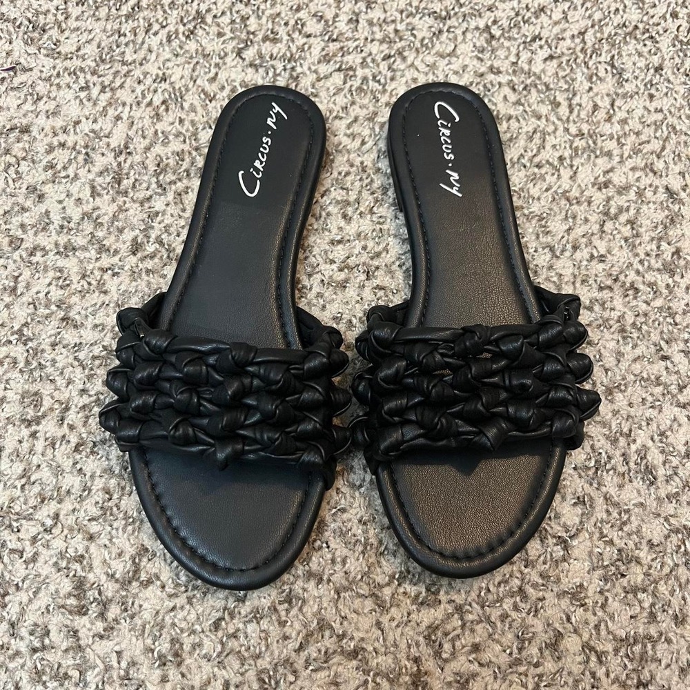 Circus NY Cowen Braided Knot Slide Sandal Black Flat Open Toe Slip On Shoes 7.5
